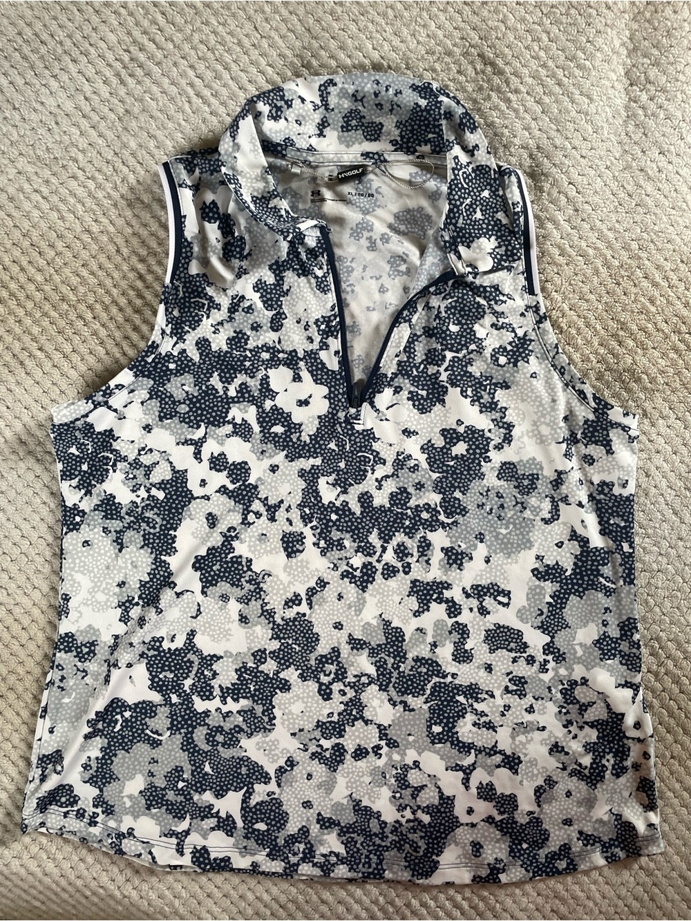 Under Armour White & Navy Floral-Print Sleeveless Zip Polo Tank NWOT
